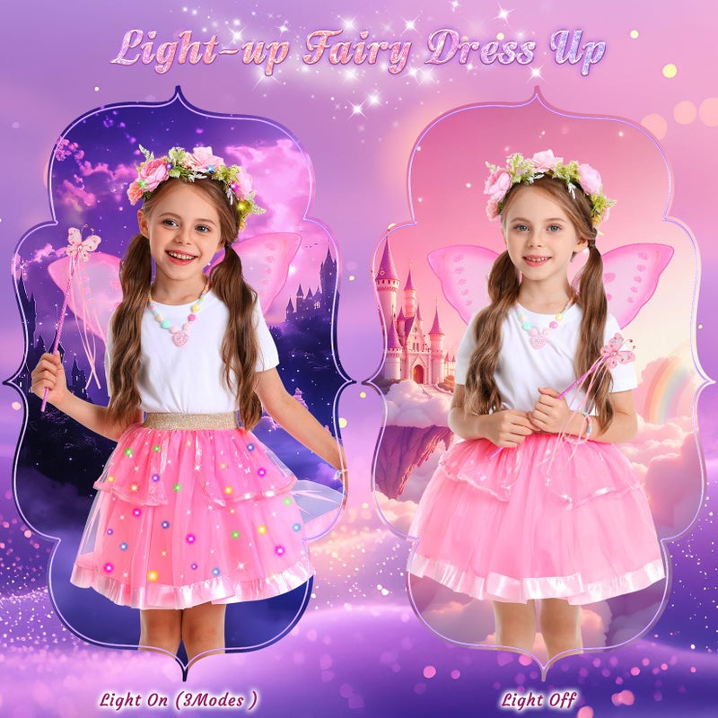 HUITEM Fairy Costume for Girls 6 PCS Light up Butterfly Costume with Fairy Wings  Jewelry Headband Wand Tutu for Toddler Girls 3-8 Years Halloween Birthday Party Dress up - Image 5